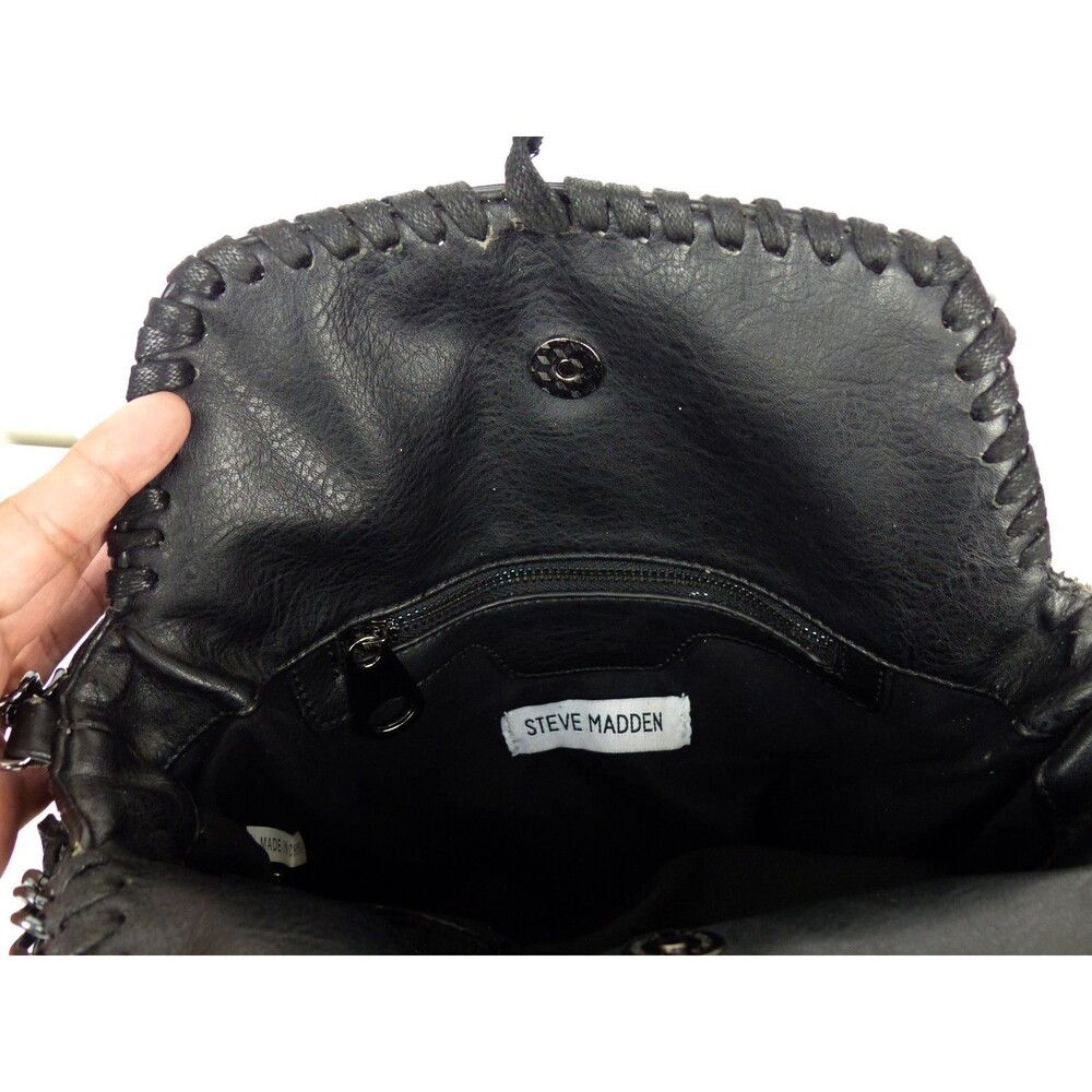 Steve Madden Fringe Chain Satchel Shoulder Bag Black Boho Festival Purse Rock - Picture 9 of 12
